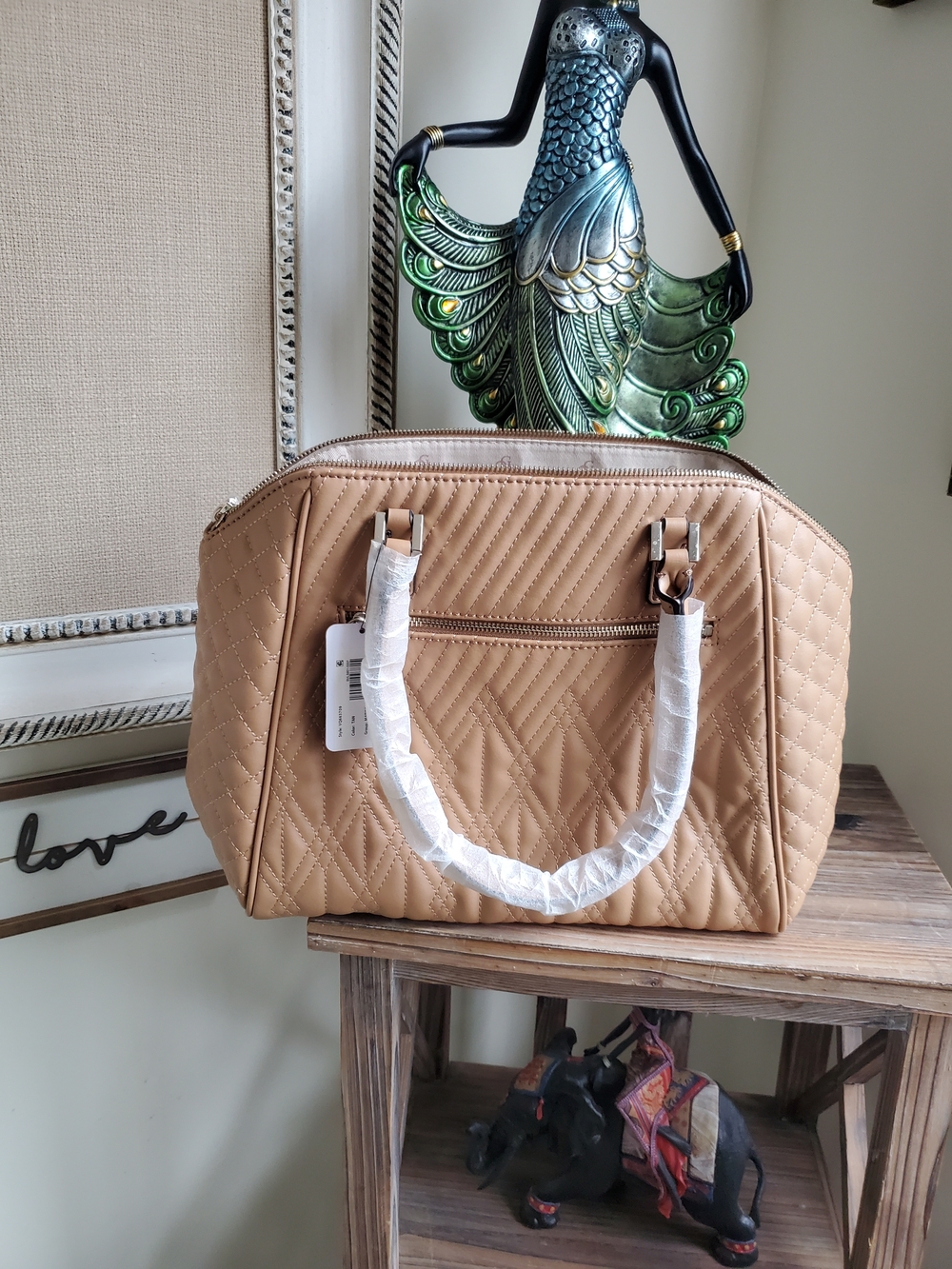 Guess Quilted Tote in Camel Tan